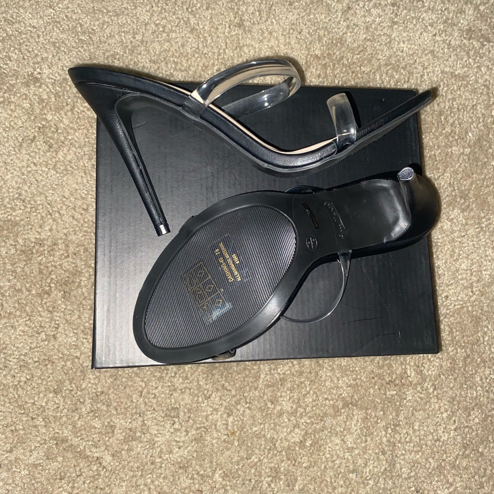 Open Toe Double Clear Strap Patent Mule Heel